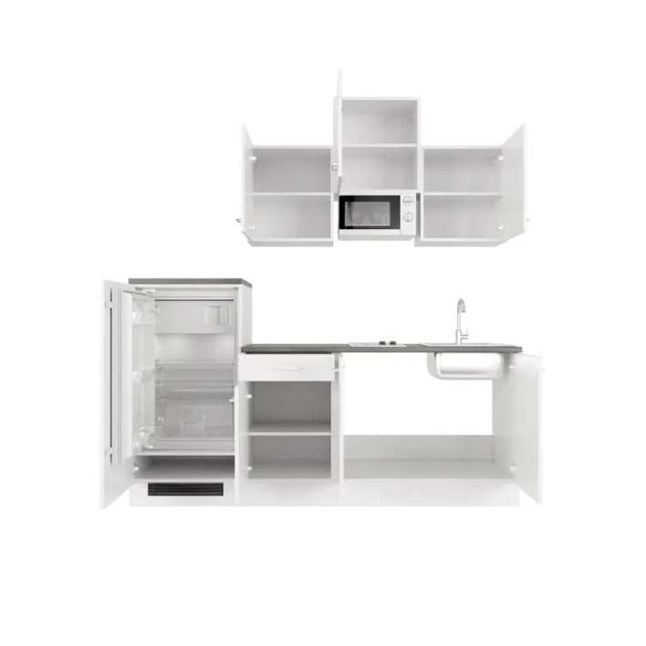 Singleküche PETE Weiß Matt/Weiß Caledonia Dekor ca. 210/205/60 cm