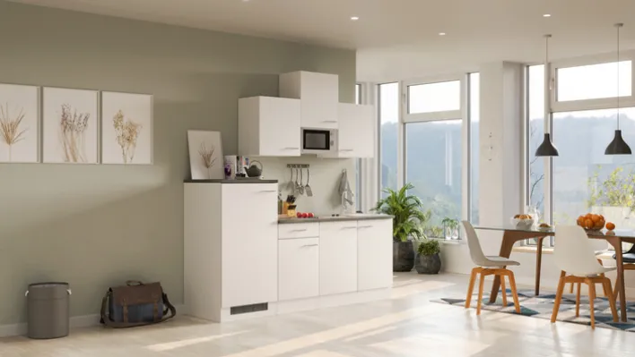 Singleküche PETE Weiß Matt/Weiß Caledonia Dekor ca. 210/205/60 cm