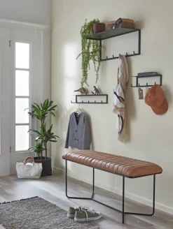 Sitzbank 100 x 48 cm Lederbezug braun/schwarz