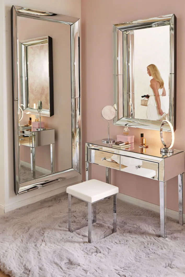 Standspiegel rund SILVANA 38 cm Rahmen silberfarbig