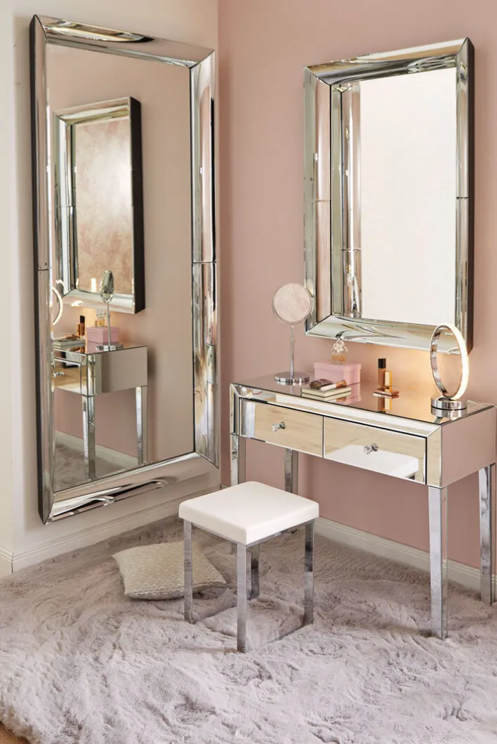 Standspiegel rund SILVANA 38 cm Rahmen silberfarbig