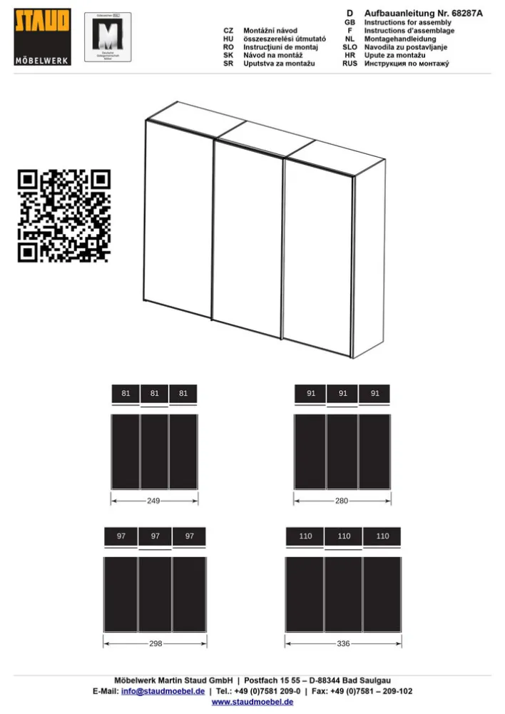 STAUD Kleiderschrank SINFONIE PLUS VIII 280 cm Alpinweiß/ Alpinweißglas/ Spiegel mittig