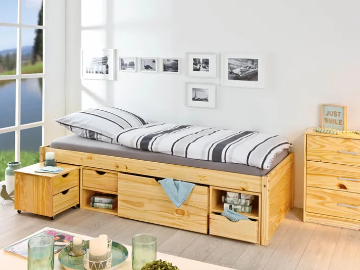 Stauraum-/Funktionsbett EMILIAN 90 x 200 cm braun