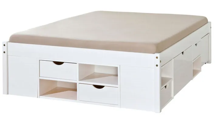 Stauraum-/Funktionsbett LAURO 140 x 190 cm weiß