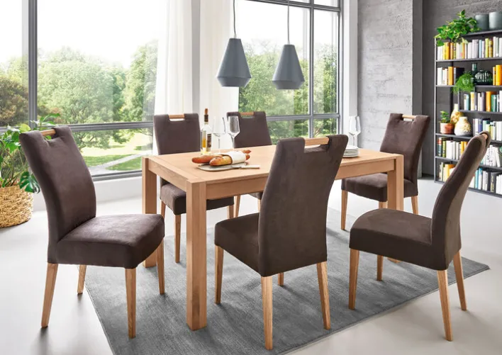 Stuhl SIANI Eiche 2er Set natur Stoffbezug dunkelbraun