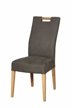 Stuhl SIANI Eiche 2er Set natur Stoffbezug dunkelbraun