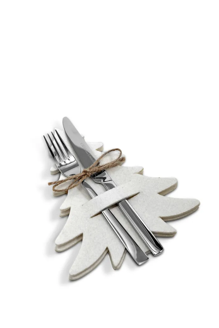 Tannenbaum Besteck-Tasche MERRY CHRISTMAS Filz 21 x 18 x 1,2 cm Weiß