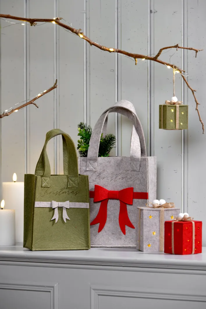 Tasche/Beutel MERRY CHRISTMAS Filz 42 x 20 x 10 cm Beige/Rot