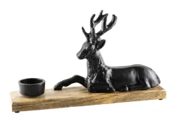 Teelichthalter BLACK FOREST Mango Holz/Aluminium 30 x 18 x 7 cm Braun/Silberfarbig