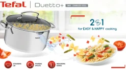 TEFAL Kochtopfset DUETTO Edelstahl 7-teilig Edelstahl