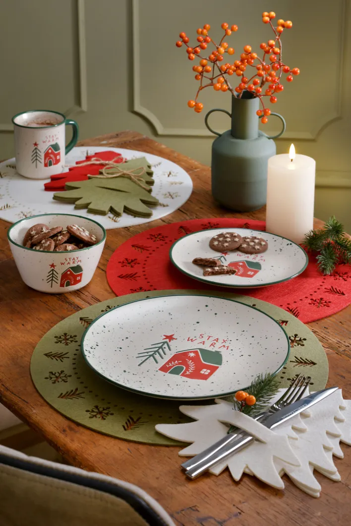 Tisch- und Platzset MERRY CHRISTMAS Filz Ø 38 cm Weiß