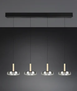 TRIO LED Balkenpendel CELESTE 4-flg schwarz /Rauchglas