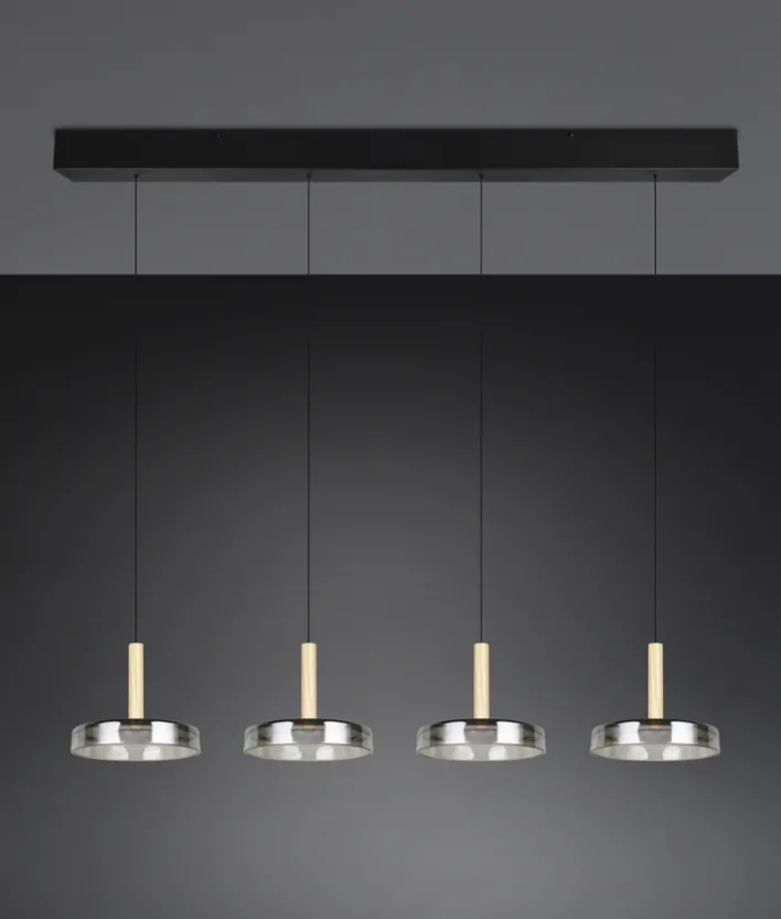 TRIO LED Balkenpendel CELESTE 4-flg schwarz /Rauchglas