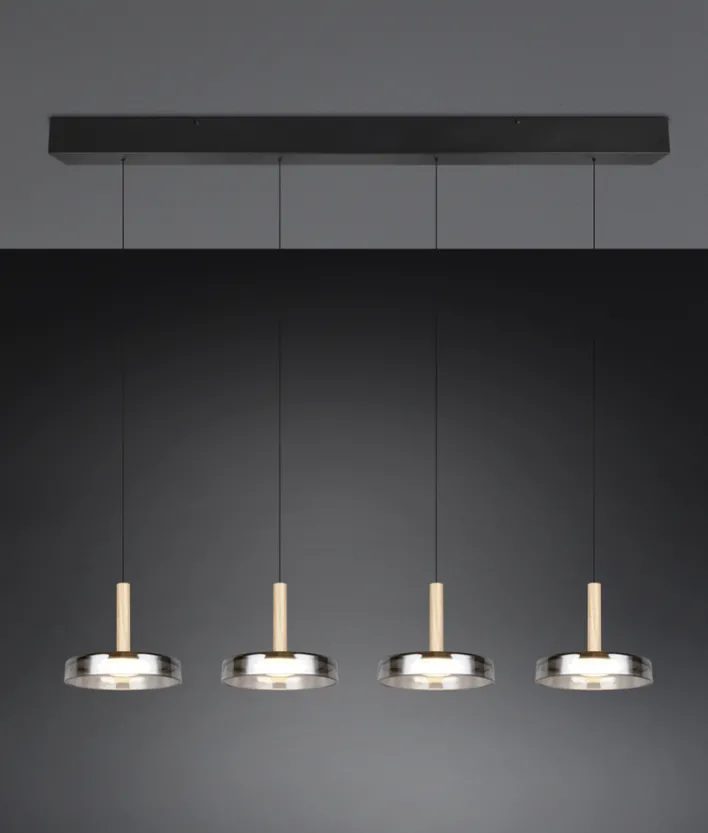 TRIO LED Balkenpendel CELESTE 4-flg schwarz /Rauchglas
