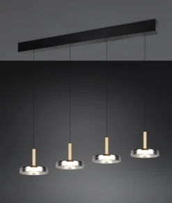 TRIO LED Balkenpendel CELESTE 4-flg schwarz /Rauchglas