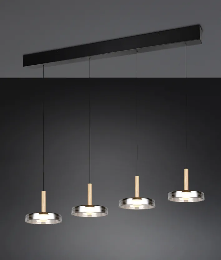 TRIO LED Balkenpendel CELESTE 4-flg schwarz /Rauchglas