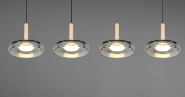 TRIO LED Balkenpendel CELESTE 4-flg schwarz /Rauchglas