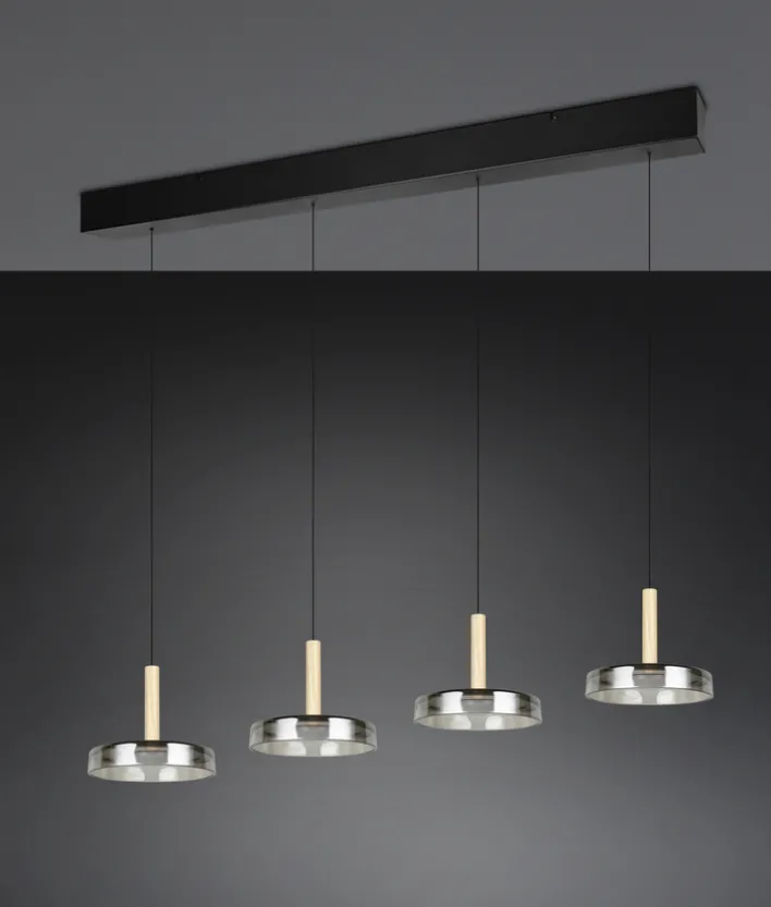 TRIO LED Balkenpendel CELESTE 4-flg schwarz /Rauchglas