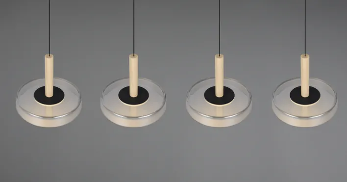 TRIO LED Balkenpendel CELESTE 4-flg schwarz /Rauchglas