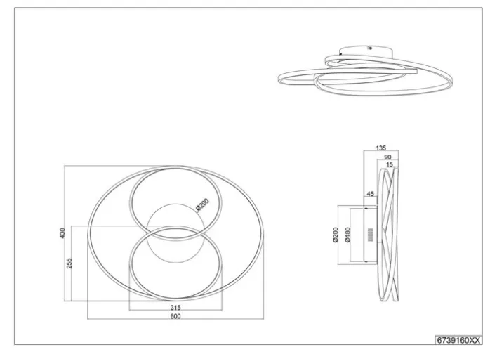 TRIO LED Deckenlampe GALE 60 x 43 cm weiß