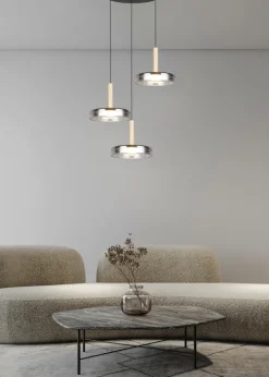 TRIO LED Pendelleuchte CELESTE 3-flg schwarz /Rauchglas