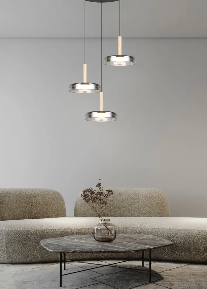 TRIO LED Pendelleuchte CELESTE 3-flg schwarz /Rauchglas