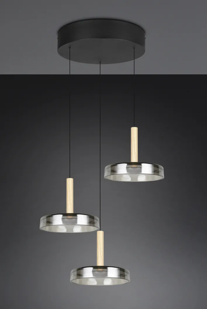 TRIO LED Pendelleuchte CELESTE 3-flg schwarz /Rauchglas