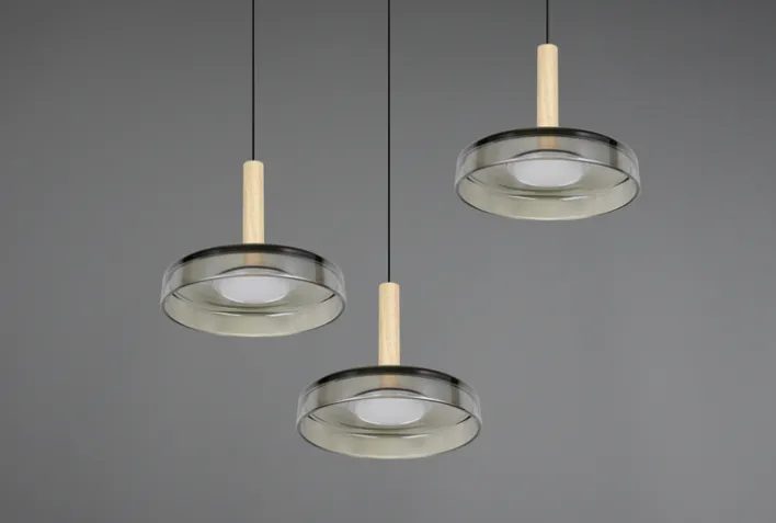 TRIO LED Pendelleuchte CELESTE 3-flg schwarz /Rauchglas