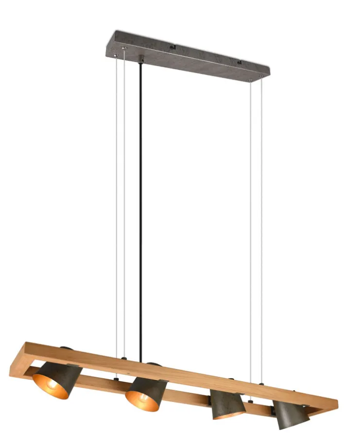 TRIO Retrofit Balkenpendel BELL Holz /nickelfarbig antik