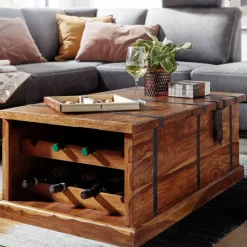 Truhentisch 100 x 40 cm Sheesham braun schwarz