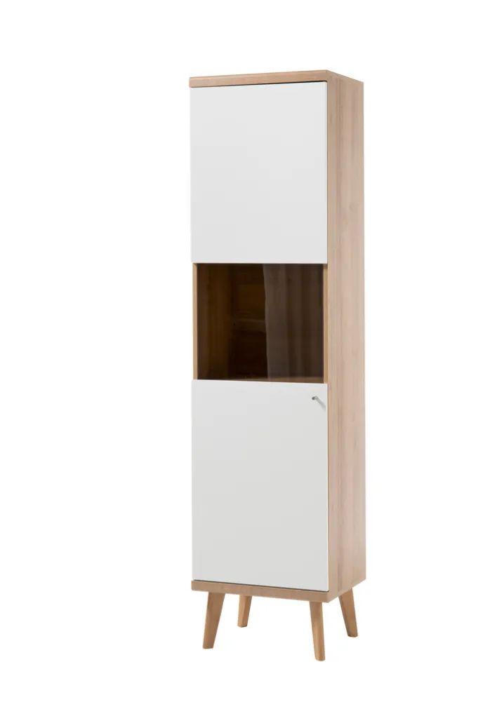 Vitrine 23 LENA/MERLE 50x197 cm Weiß Matt / Riviera Eiche Dekor