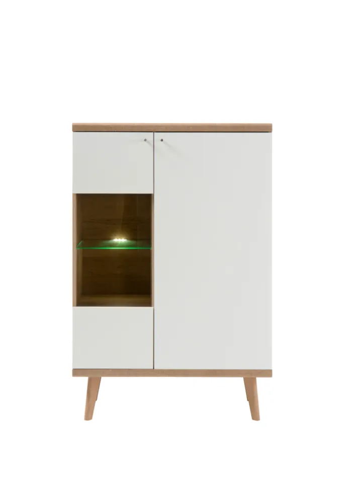 Vitrine 21 LENA/MERLE 90x134 cm Weiß Matt / Riviera Eiche Dekor