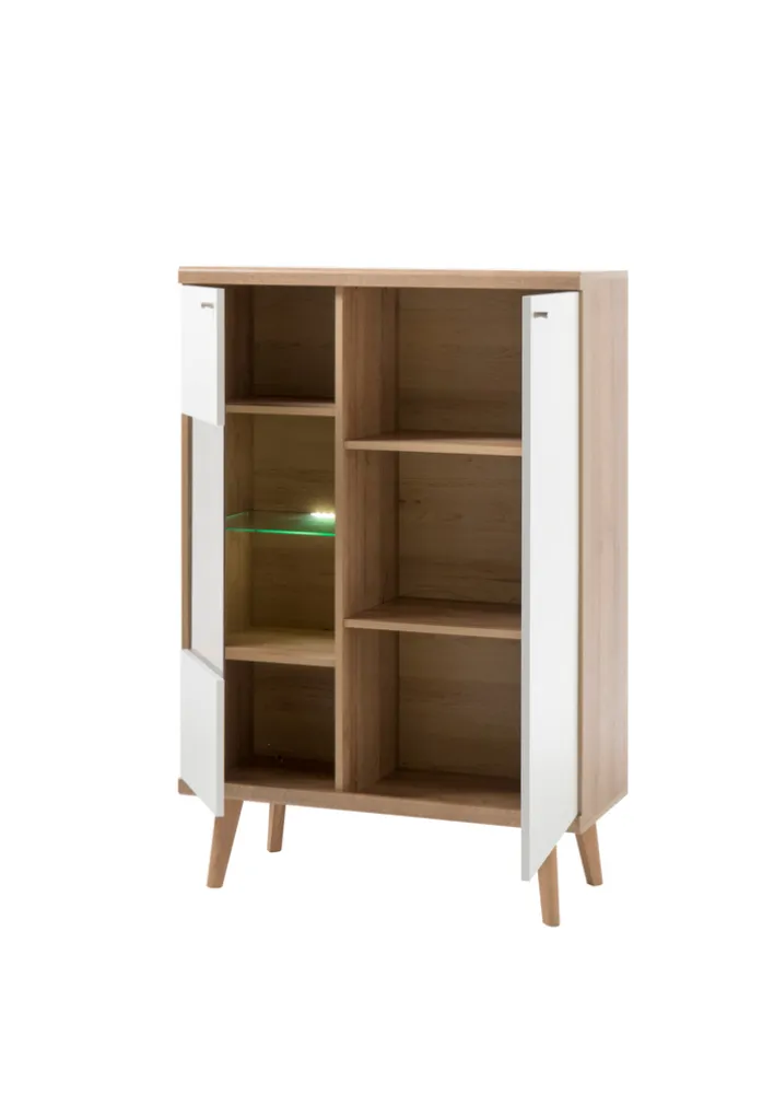 Vitrine 21 LENA/MERLE 90x134 cm Weiß Matt / Riviera Eiche Dekor
