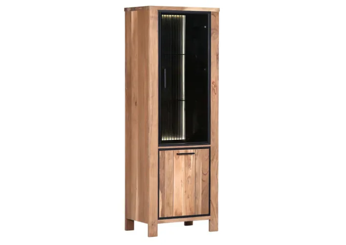 Vitrine AKAZIO, Akazie massiv, 65 x 44 x 180 cm Braun/Schwarz
