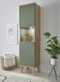 Vitrine ALVA 50 x 197 cm salbeifarbig/braun
