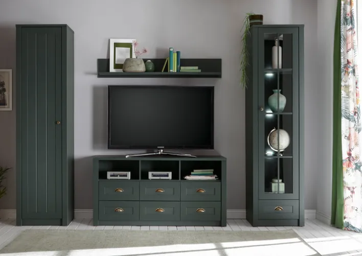 Vitrine ASCOT 50 x 197 cm grün/goldfarbig