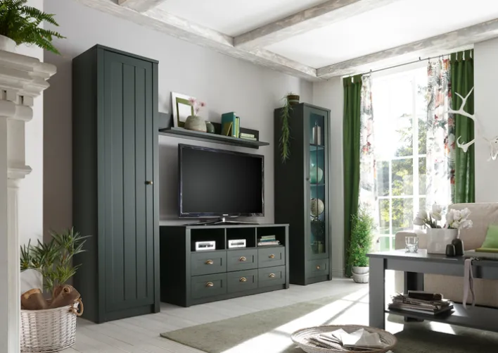 Vitrine ASCOT 50 x 197 cm grün/goldfarbig