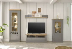 Vitrine CHAMBORD 71 x 201 cm hellgrau/braun