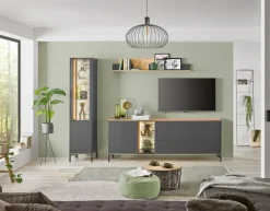 Vitrine COMO 42x180 cm Anthrazit matt Lack/Asteiche-Dekor