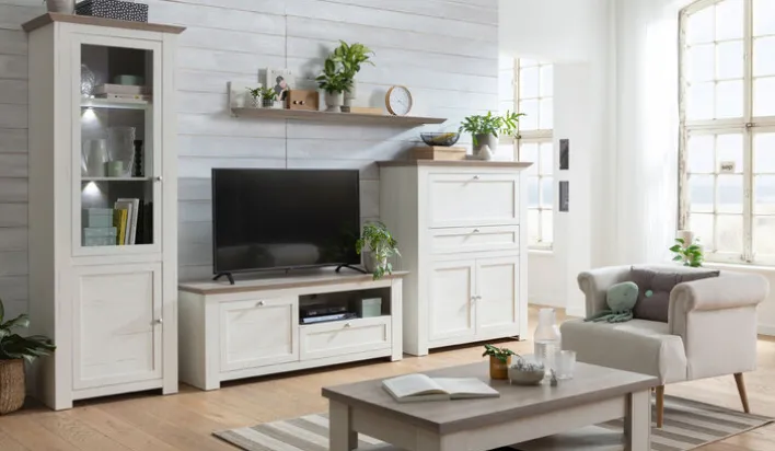 Vitrine ISADORA 78 x 208 cm weiß/ braun