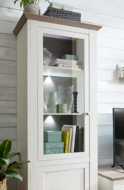 Vitrine ISADORA 78 x 208 cm weiß/ braun