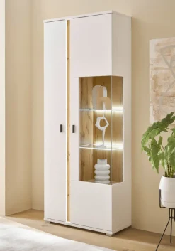 Vitrine LONG ISLAND R 200 cm weiß/ Wotan Eiche