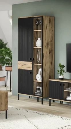 Vitrine Lou 198 x 83 x 41 cm Nox Oak Nachbildung Braun/Schwarz