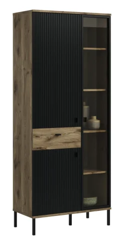 Vitrine Lou 198 x 83 x 41 cm Nox Oak Nachbildung Braun/Schwarz