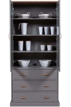 Vitrine NICLAS 90x190x38,4 cm Massivholz grau