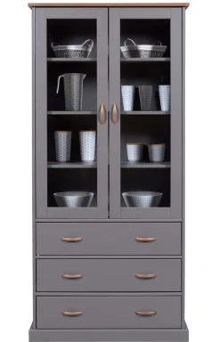 Vitrine NICLAS 90x190x38,4 cm Massivholz grau