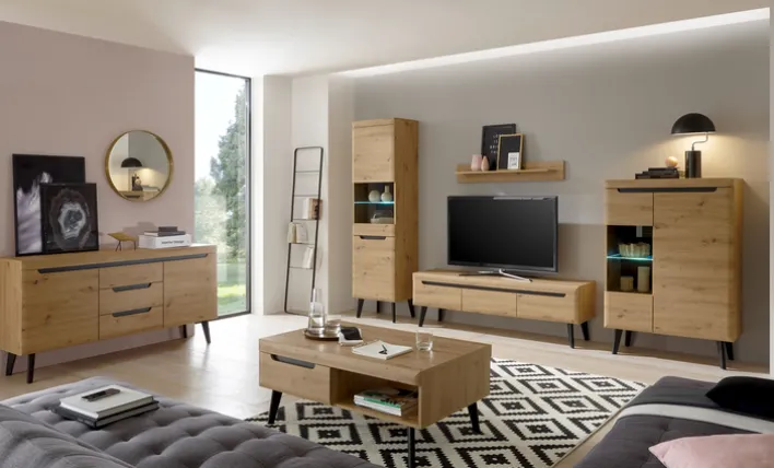 Vitrine TORGE 53 x 197 cm Eiche Artisan Dekor