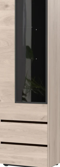 Vitrinenschrank EMMA 84 x 206 cm Castello-Eiche-Dekor beige/schwarz