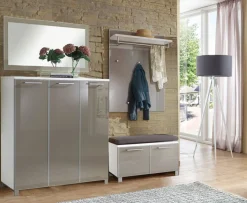 VOSS Garderobenbank SANTINA 84 x 45 x 40 cm Lack weiß/Glas taupe