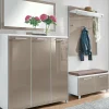 VOSS Garderobenkombination 4-teilig SANTINA 290 x 190 x 40 cm Lack weiß/ Glasfront taupe